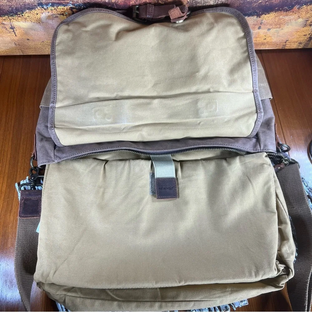 Newhey Men's Messenger Bag, 15.6” Waterproof Genuine Leather Waxed Canvas